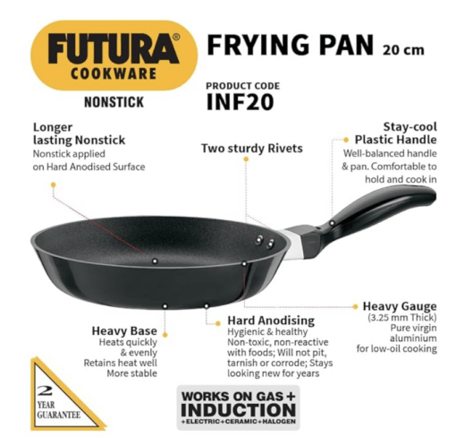 Hawkins Futura 22 cm Frying Pan, Non Stick Fry Pan, Induction Frying Pan, Small Frying Pan, Black (INF22) - Image 3